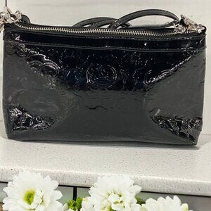Sharif 1827 Signature Embossed Black Patent Leather Shoulder Bag
